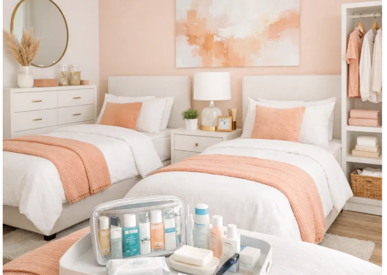 Furnished bedroom with two adult beds